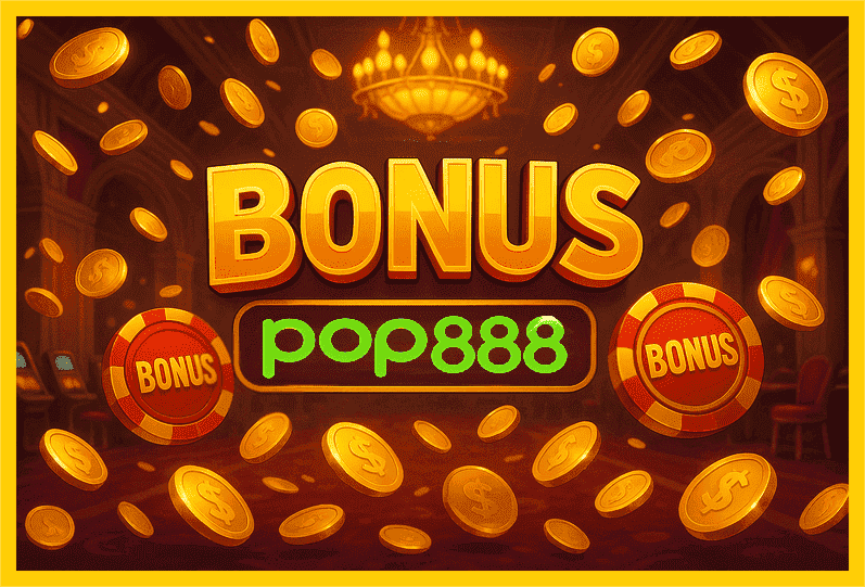 Imagem promovendo bônus POP888 com recompensas imperdíveis.